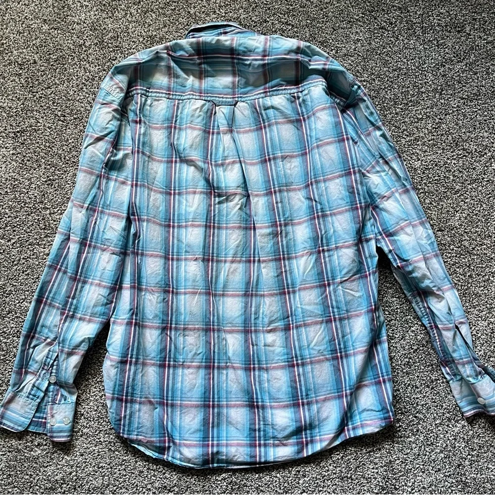 Roper Red White Blue Plaid Long‎ Sleeve Button Up Men's Size M **Flaw - Picture 6 of 9